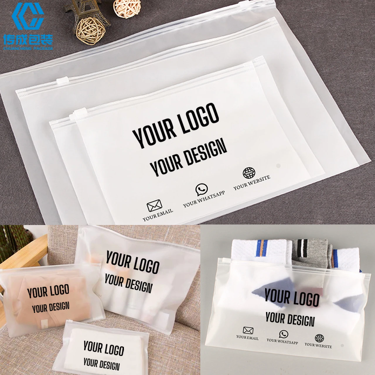 Custom Logo Zip Lock Biodegradable Plastic Bag Ldpe Ziplock Tshirt Frosted Zipper Bags Polos Ukuran 30* 40 For Clothes Packaging