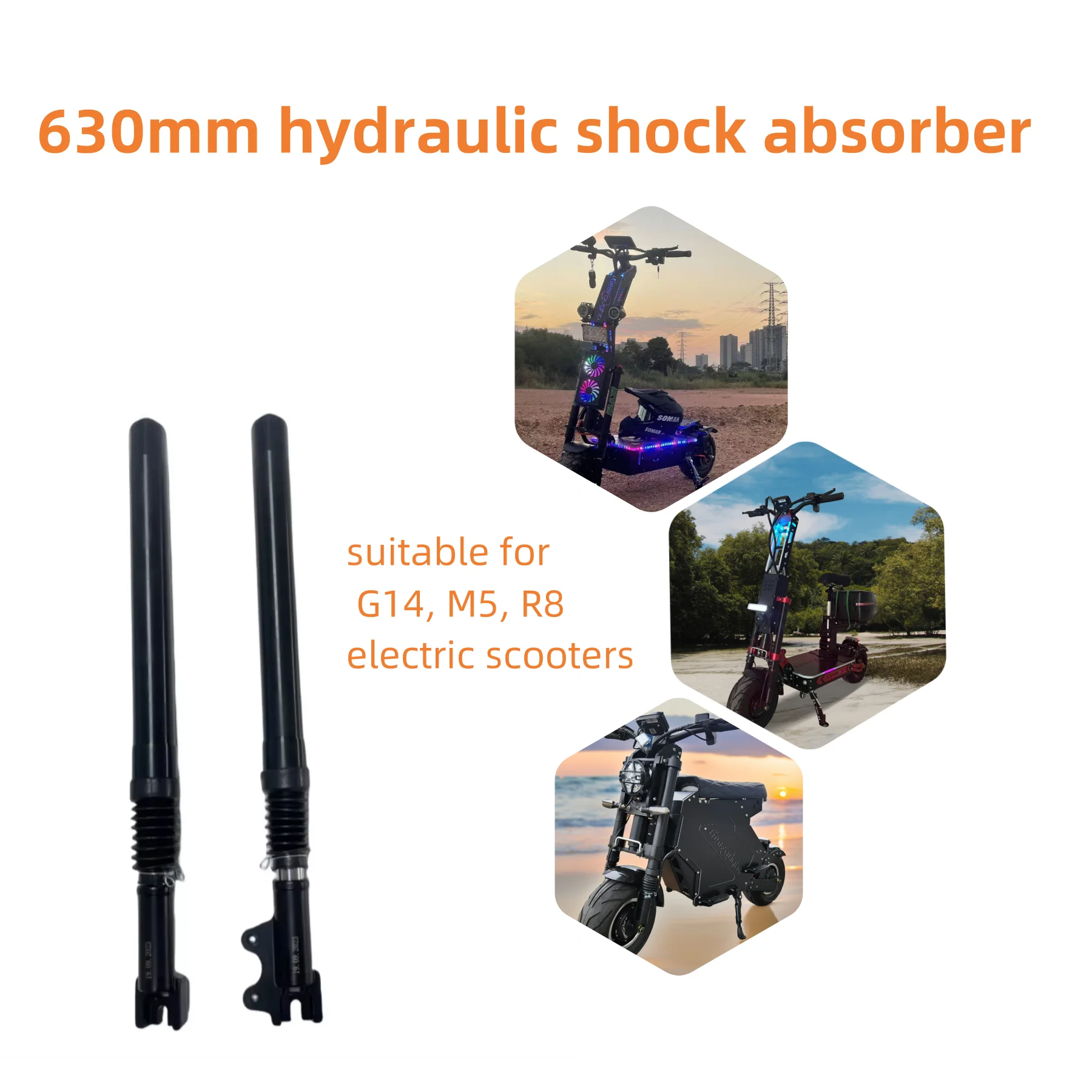 Geofought electric scooter motorcycle accessories 610mm/630mm length hydraulic shock absorber for 11/13/14inch scooter