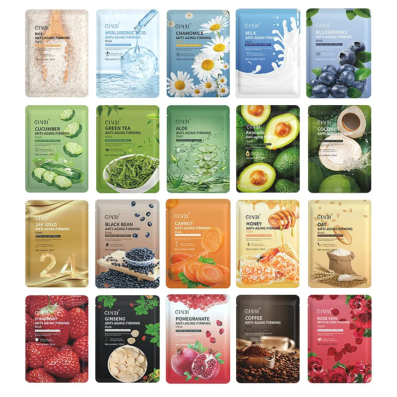 Custom Private Label Fruit Face Mask Skin Care Organic Vitamin C Sheet Mask Deep Moisturizing Hydrating Face Mask Vegan Products