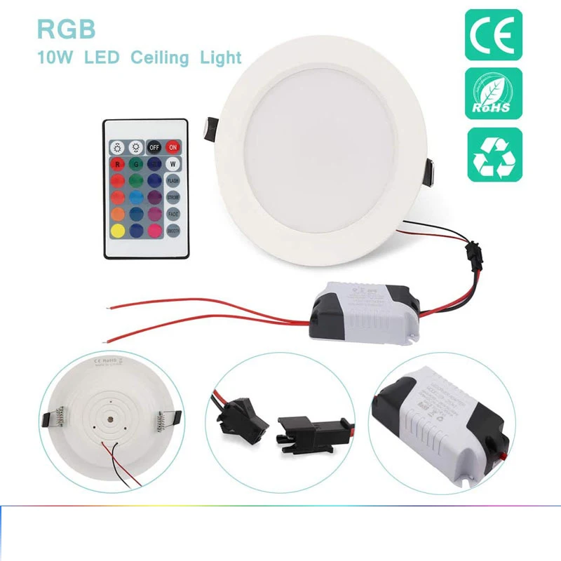 Remote Control Dimmable 10W  RGBWW Colorful LED Panel Down light Round Ceiling Spot Light For  Indoor Room Hotel Villa Shop Bar