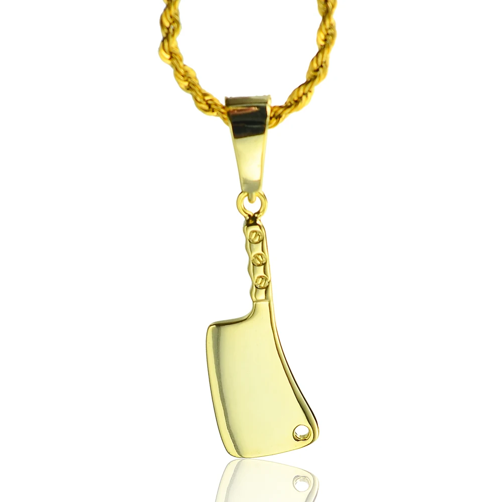 Wholesale Fashion Personalized Jewelry Creative Punk Style Iec out Zircon Kitchen Knife Brass Pendant