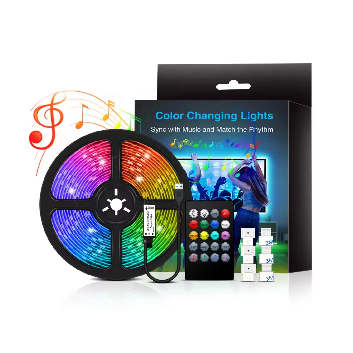 16.4FT RGB SM5050 5M/Roll Color Changing with 24 keys Smart APP Remote Control LED TV  Backlight Strip for Home Lighting