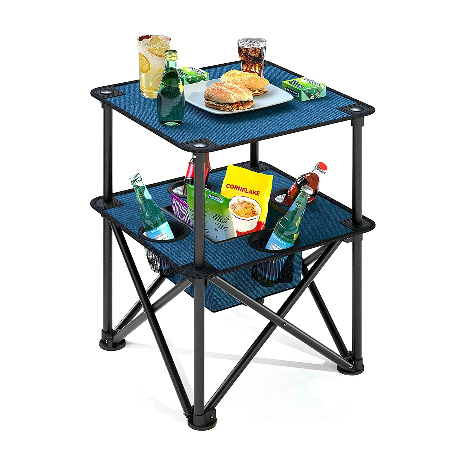 Camping Folding Table Portable Light Weight Outdoor Picnic Foldable Square Metal Stable Frame Dining Tables With Cup Holder