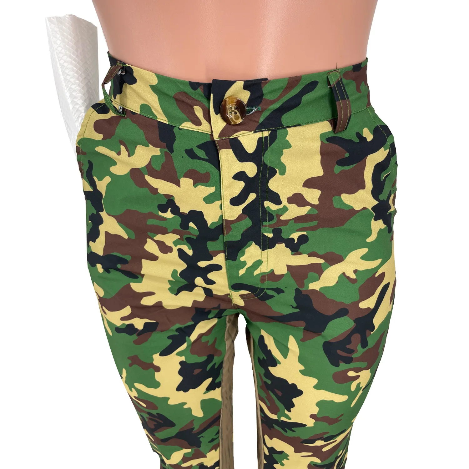 2022 high waist casual Patchwork Windbreak black cargo camouflage pants for women bell bottom flare pants women