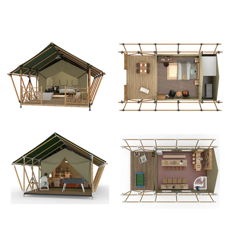 Outdoor camping tiny house wood mountain wild tende da safari canvas survival living resort glamping hotel lodge luxury tent