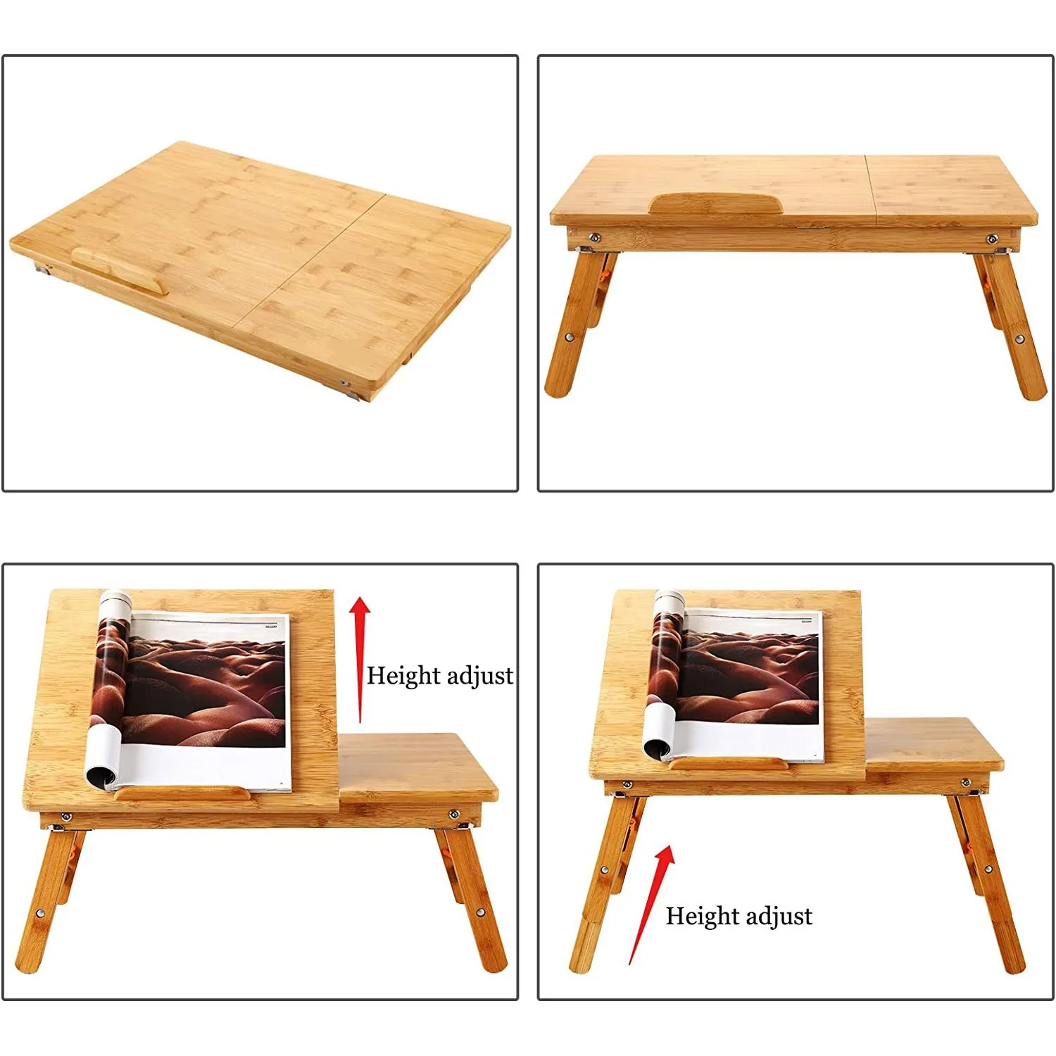 Multifunctional Folding Bamboo Study Laptop Table with Extendable Legs