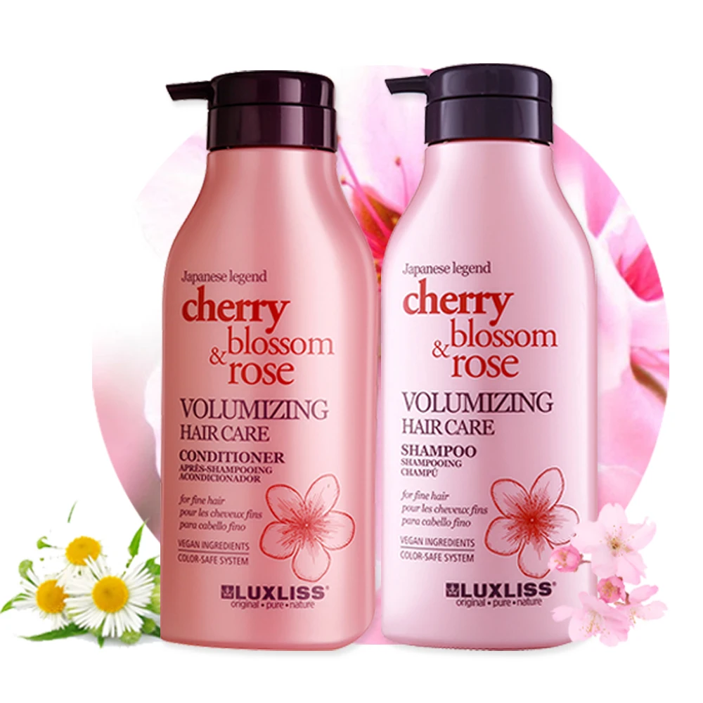 LUXLISS Private Label Vegan Rose Oil Sakura Shampoo Japan Oil Control Hair Care Volumizing Shampoo and Conditioner Set
