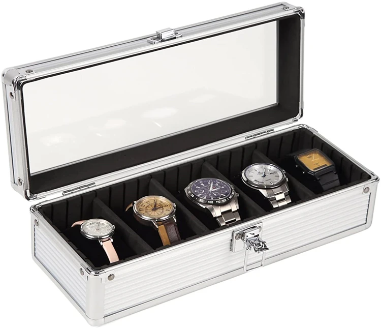  Nice Quality Glass Window Aluminum Alloy Jewelry Box With Multiple Compartments Case Watch Display Storage Holder