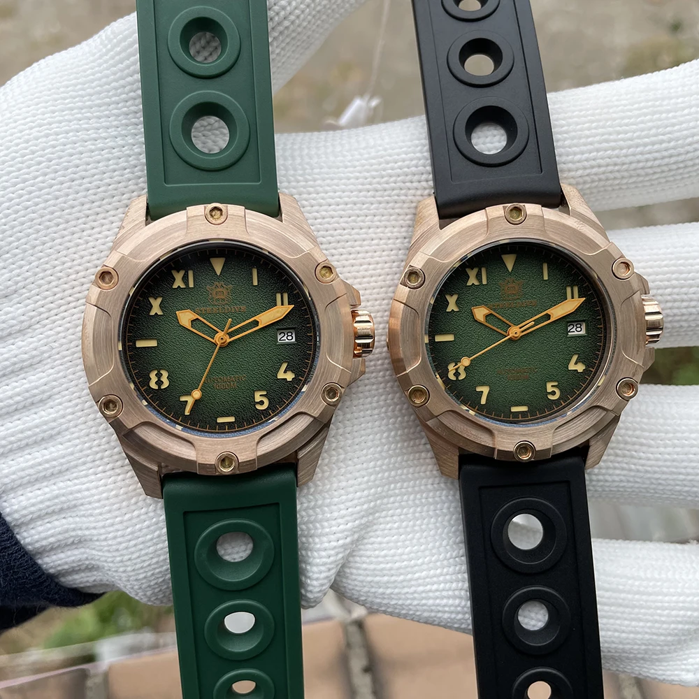 Часы Steeldive SD1943S мужские Супер Светящиеся большие размеры 45 мм твердый бронзовый корпус зеленый циферблат для дайвинга C3 100ATM