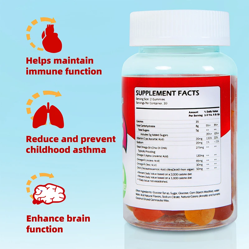 OEM Algae Oil DHA Multi Omega 3 6 9 Gummies Dha Omega vitamin Gummy For Kids eyes and brain