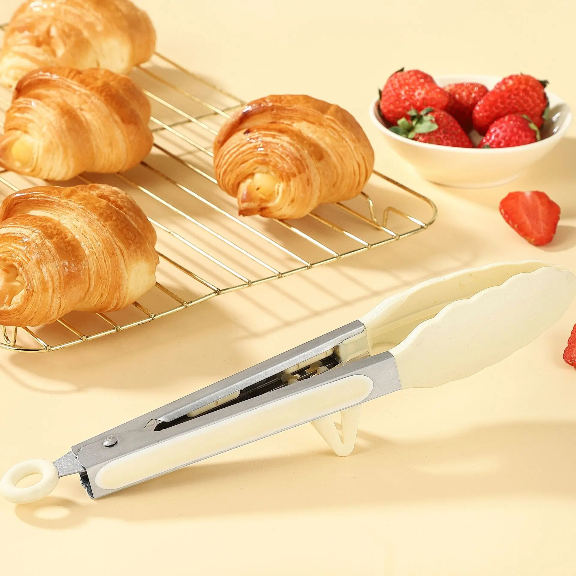 nylon tong with holder silicone food tong  stainless steel handle kitchen tongs white food grade