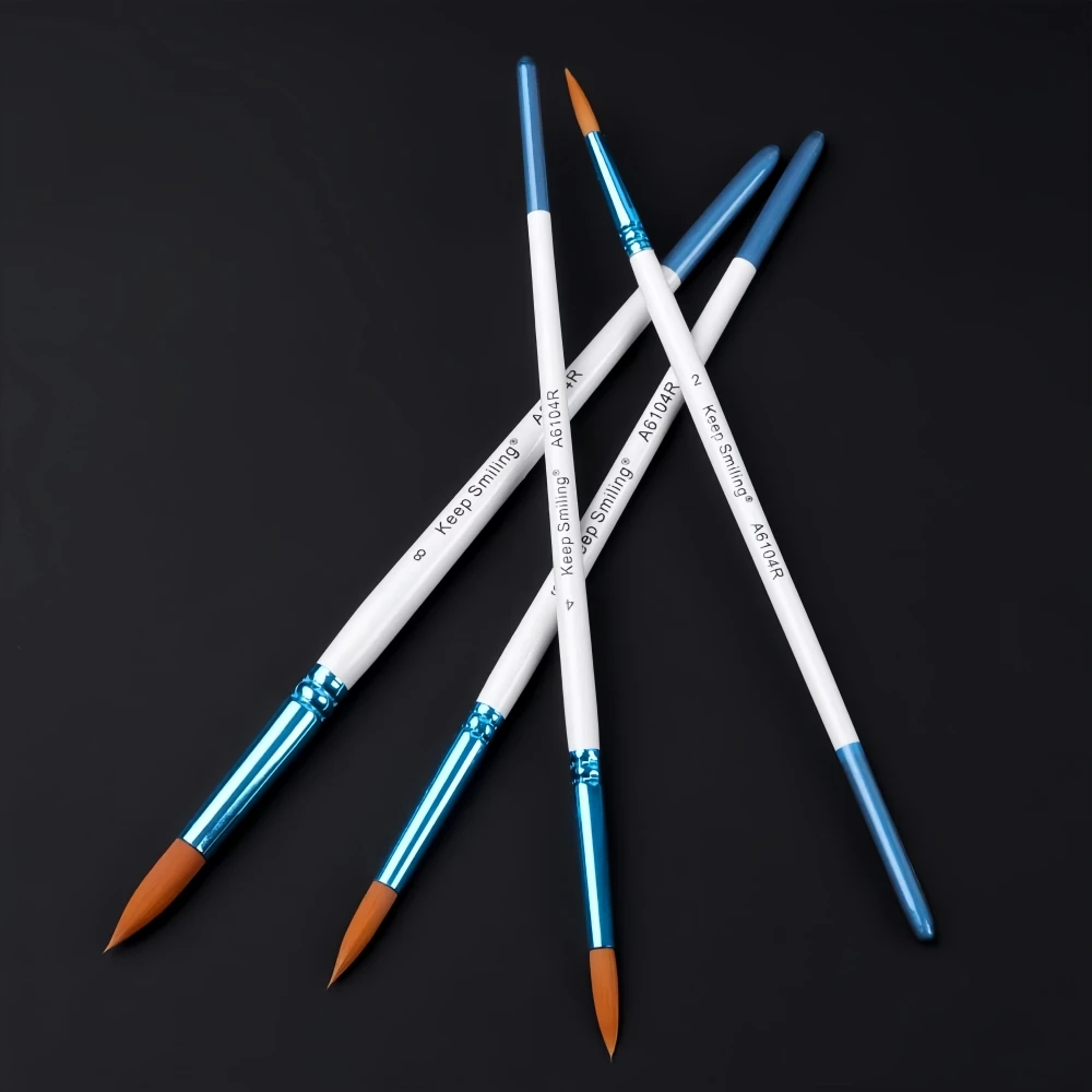 Keep Smiling 4pcs Nylon Hair Wood Handle Watercolor Acrylic Artist Face Paint Artist Brush for Painting