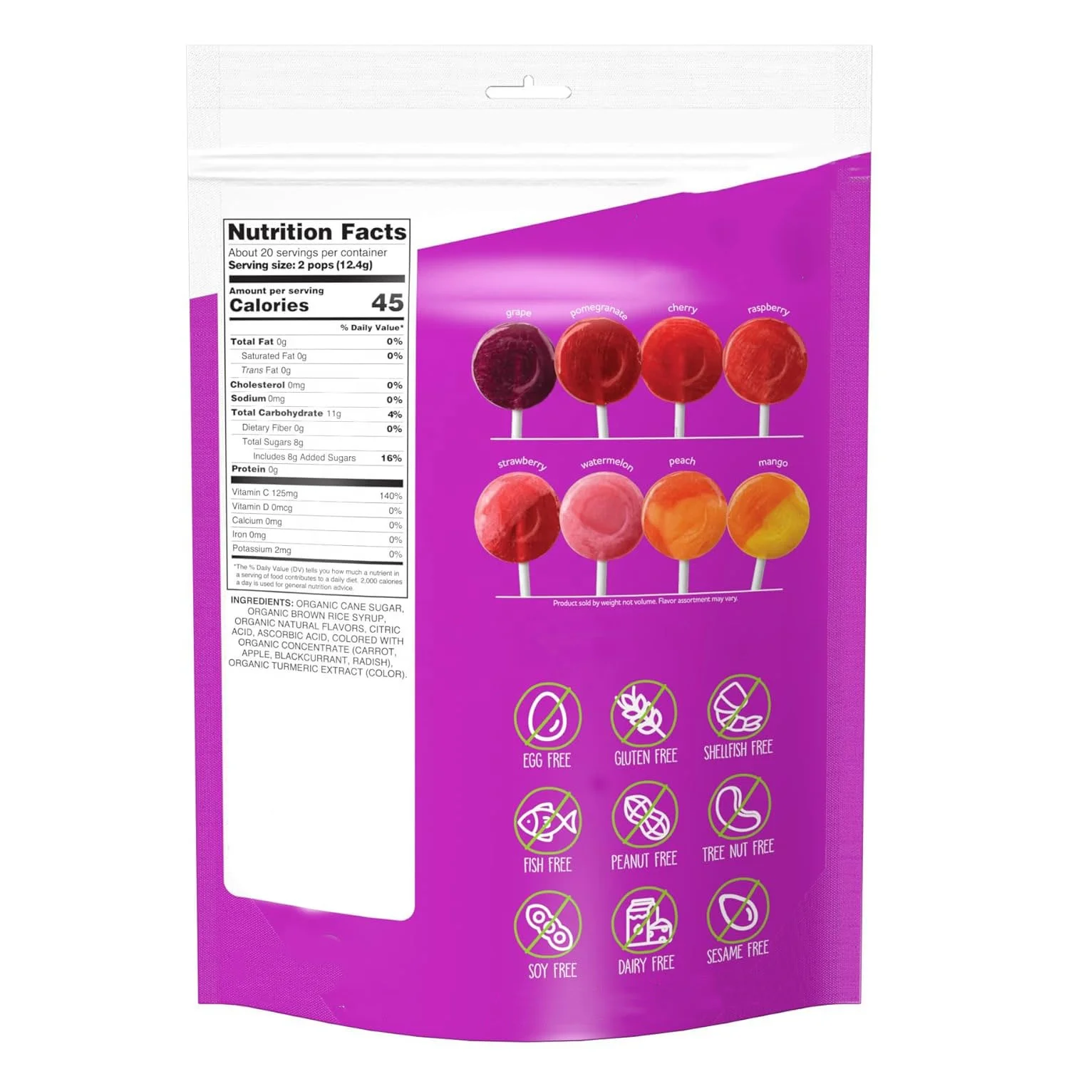 Organic Fruit Flavored Vitamin C Pops Variety Pack 30 Vegan-Friendly Liquid Lollipops with Collagen for Immune Support for Kids