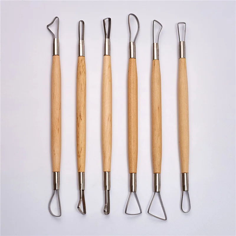 Glitter 6PCS 8-inch Wooden Handle Double Ended Wire Loop Sculpting Pottery Tools DIY Set for Ceramic Dough Plasticine Plaster