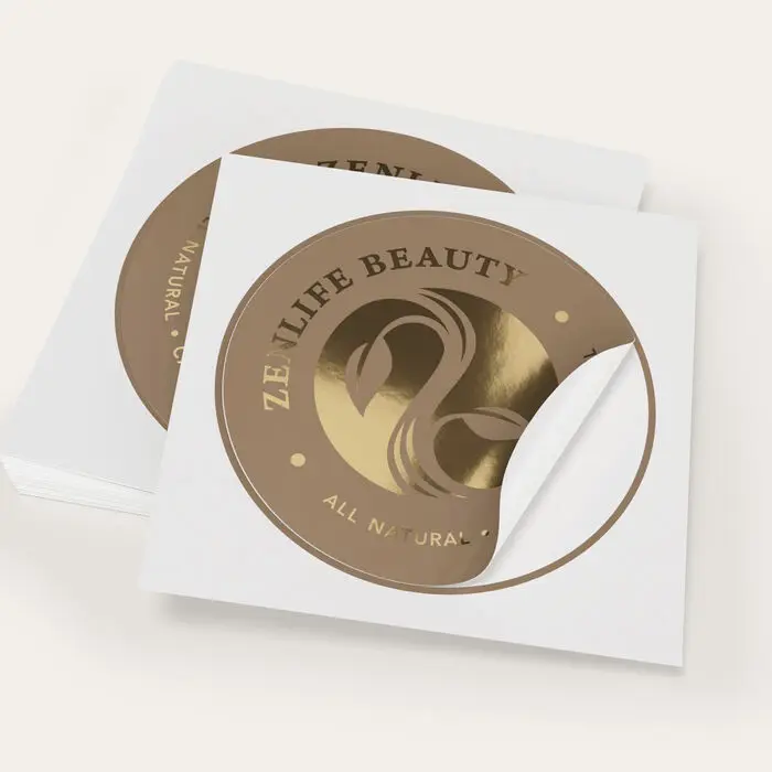 Custom Transparent Logo Sticker: Gold Foil Hot Stamping, Waterproof Adhesive Vinyl, Clear Label Brand Stickers