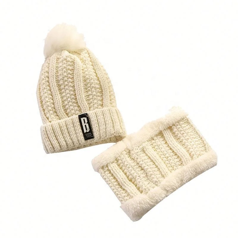 Scarf & Hat Set Women Alpaca Wool Knitted Beanie Hat Neck Fleece Pom Pom Winter Hats Unisex Adults Plain Character 8 Colors Q680