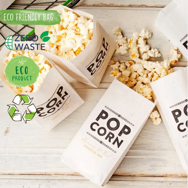 Wholesale Custom Print Logo Branded Mini Little Brown Wax Microwave Pop Corn Donut Packaging Popcorn Paper Bags