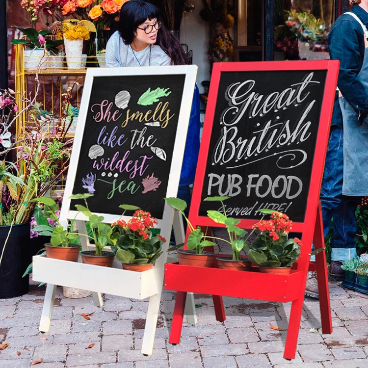 
Menu chalk board with flower holder; Superior blackboard surface made for chalk and marker writing; Flower holder at the botom 