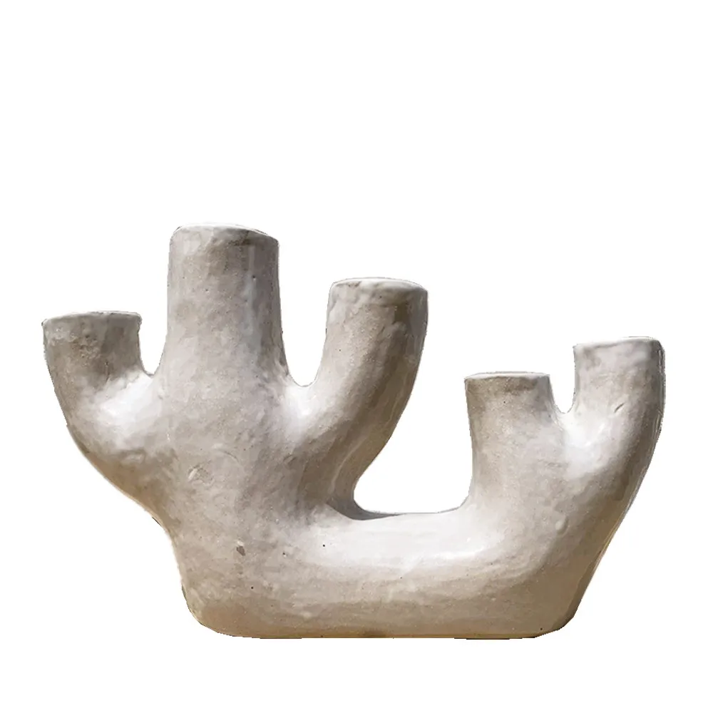 12 Inch Tabletop Decor Home Decoration Sandstone Effect Polyresin Flower Vase Clay Effect Resin Vessel with Handle