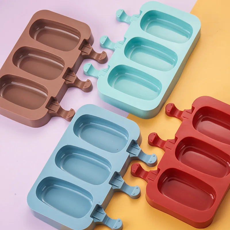 Homemade Oval Ice Cream Popsicle Mold Diy New Style With Lid 3 Silicone Ice Cream Mold