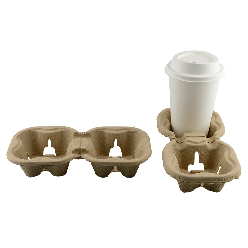 2 Cup Carrier Customized Disposable Takeaway Drink Cup Holder Coffee Paper Cup Takeout Holder