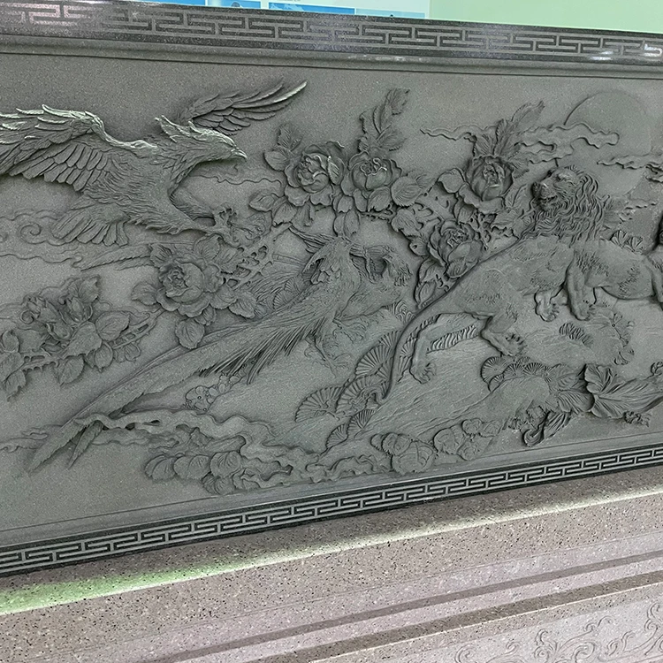 Marble Stone Relief Culture Wall Screen Wall Red Natural Stone Nine Dragon Relief