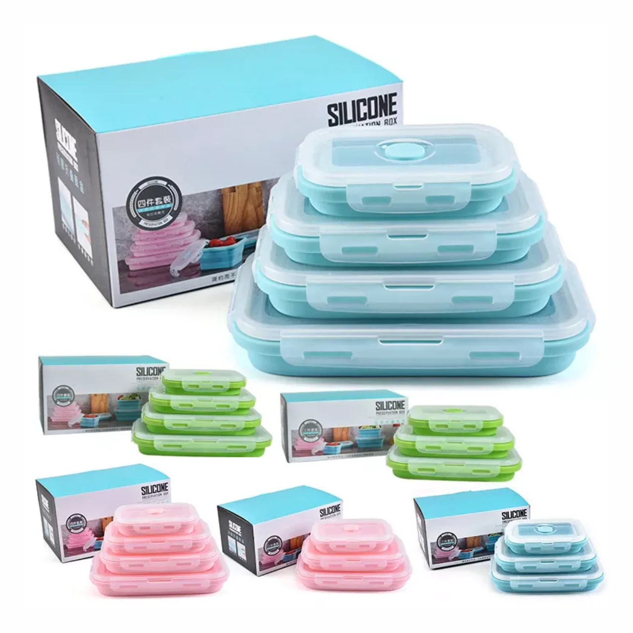 Silica Gel Folding Lunch Box Silica Gel Crisper Single Layer Rectangular Crisper Microwave Bento Box loncheras escolares kids