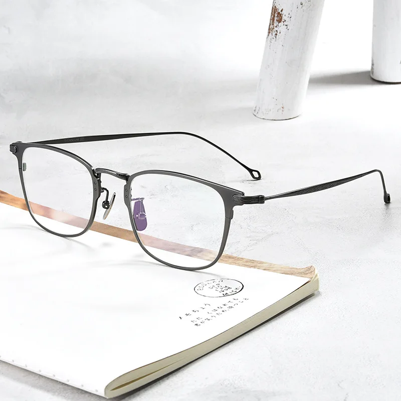Vintage Eyeglasses Pure Titanium Frame Glasses Men Square Eyewear Classic Full Optical Prescription Eyeglasses Frames 2019
