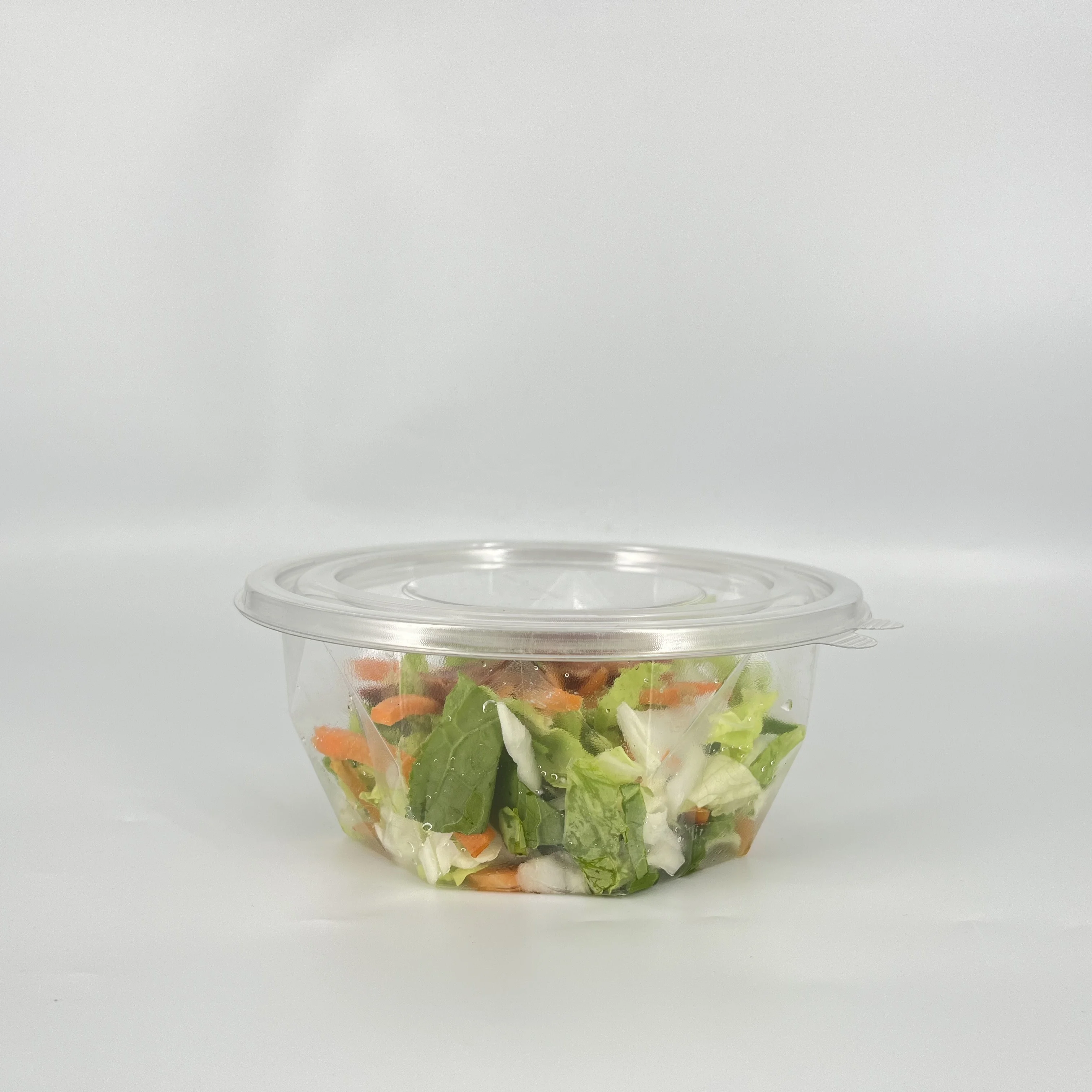32oz Salad Bowl Round Food Container Fruit Box with Lid RPET Plastic Wholesale Disposable PET Transparent Blister Salad Tray