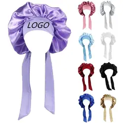 Factory Vendor Reversible Bonnet Edge Wrap Custom Long Band Satin Hair Silk Bonnet With Ties