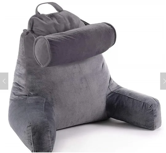 Big Backrest Reading Bed Rest Pillow with Arms, Plush Memory Foam Fill, Remove Neck Roll Off Bungee, Change Covers, Zipper