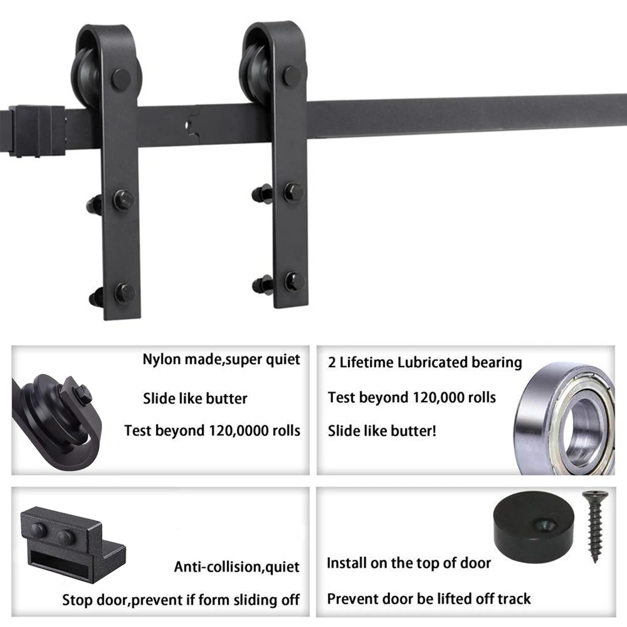 Frameless Aluminum Interior Noiseless Sliding Heavy Duty Sturdy Sliding Barn Door Hardware Kit