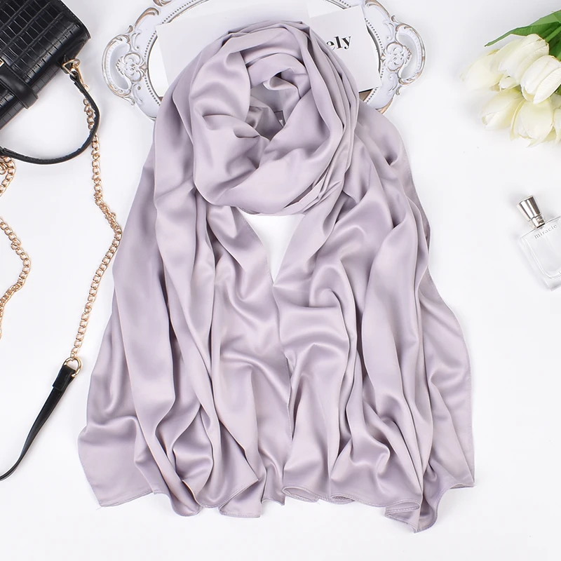 Custom Elegant fashion 30 Colours Collection Solid Matt Satin Silk scarf for Women Wedding Party Shawls and Wraps satin hijab