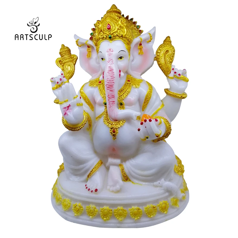 Hot Selling Indian Goddess Ganesha White Decor Figure Murti Hindu Idol Handcraft elephant Lord Ganesh Statue