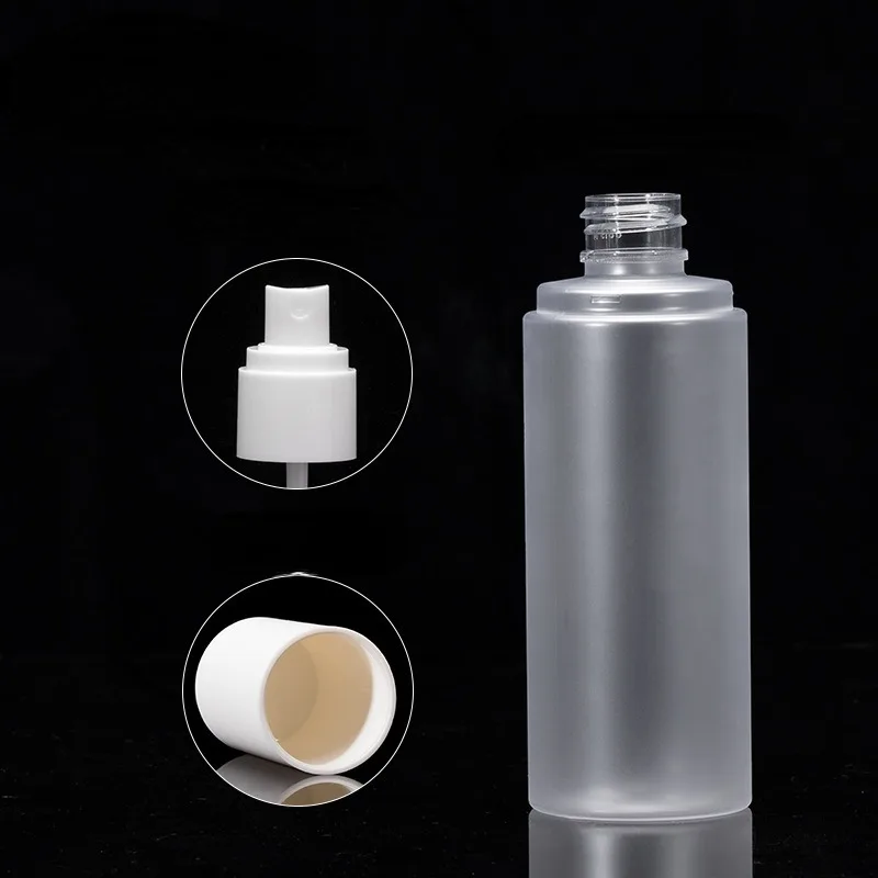 Empty fine mist PET 100ml frosted clear plastic spray bottle for cosmetic packaging
