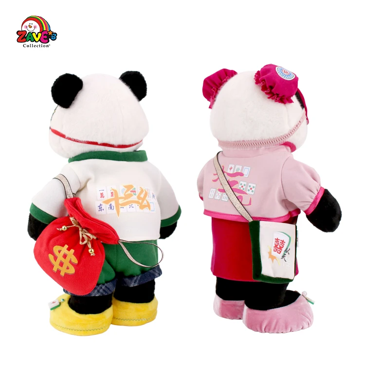 Zaves designed 15.5 inch pink panda plush doll standing position changeable eye mask Chinese traditional costume Mahjong