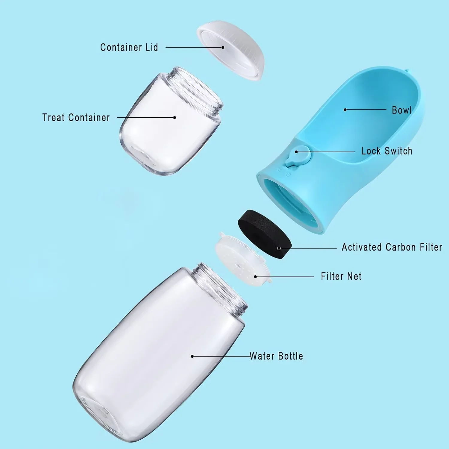 PP material portable pet water bottle and food container Portable water dispenser 550ml dog water bottle