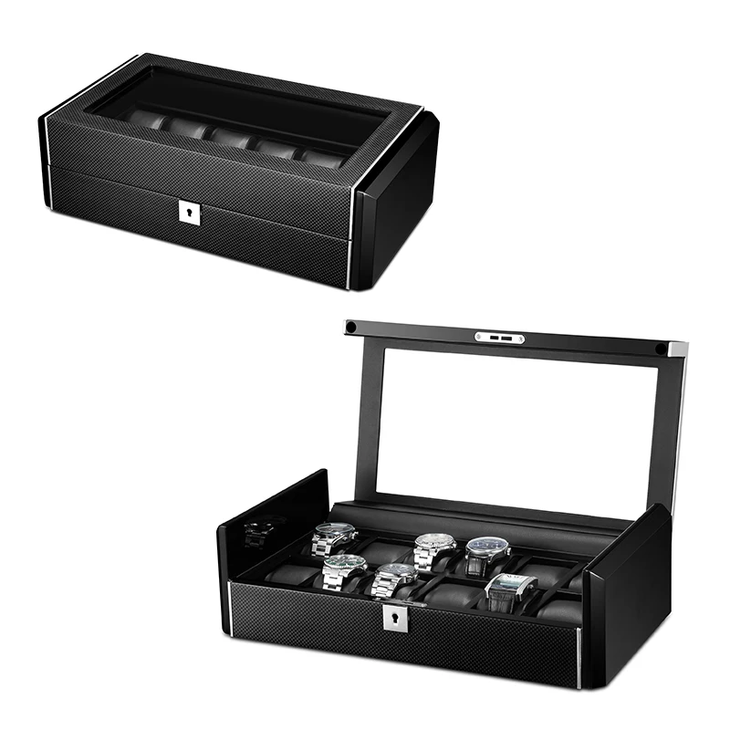 Embers watch box 12 slots PU Leather Pillow Black Carbon Fiber Display Box watches storage case
