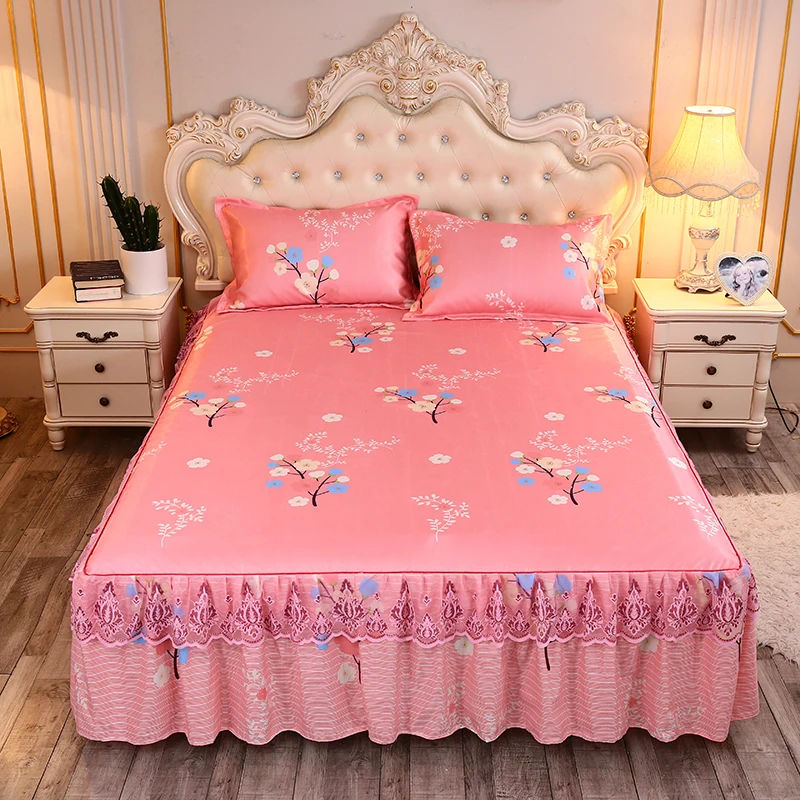 
KAERFU Printing Bedroom Dust Ruffle Wrinkle Fade Resistant Gathered Drop Bed Skirt 