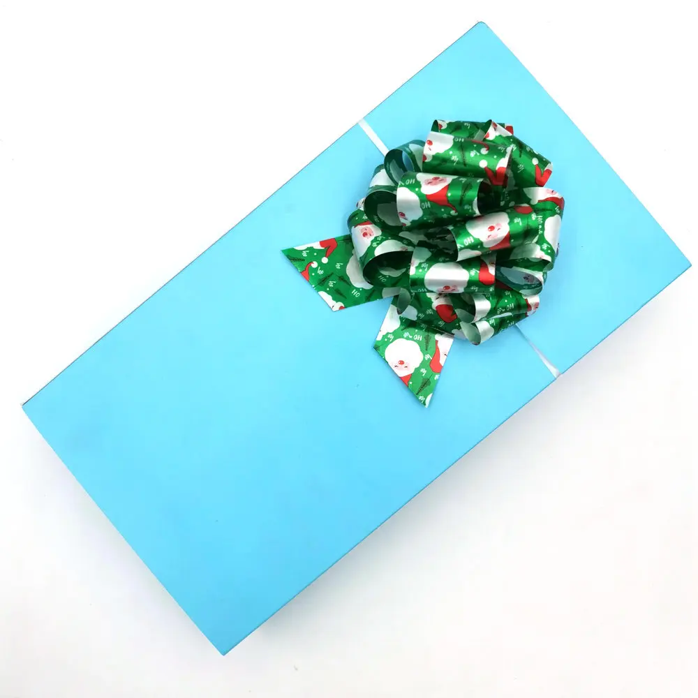 5 inch Christmas Theme Gift Box Wrapping Decorations Drawstring Ribbon Easy Bow Snowman Printed Poly Ribbon POM POM Pull Bow