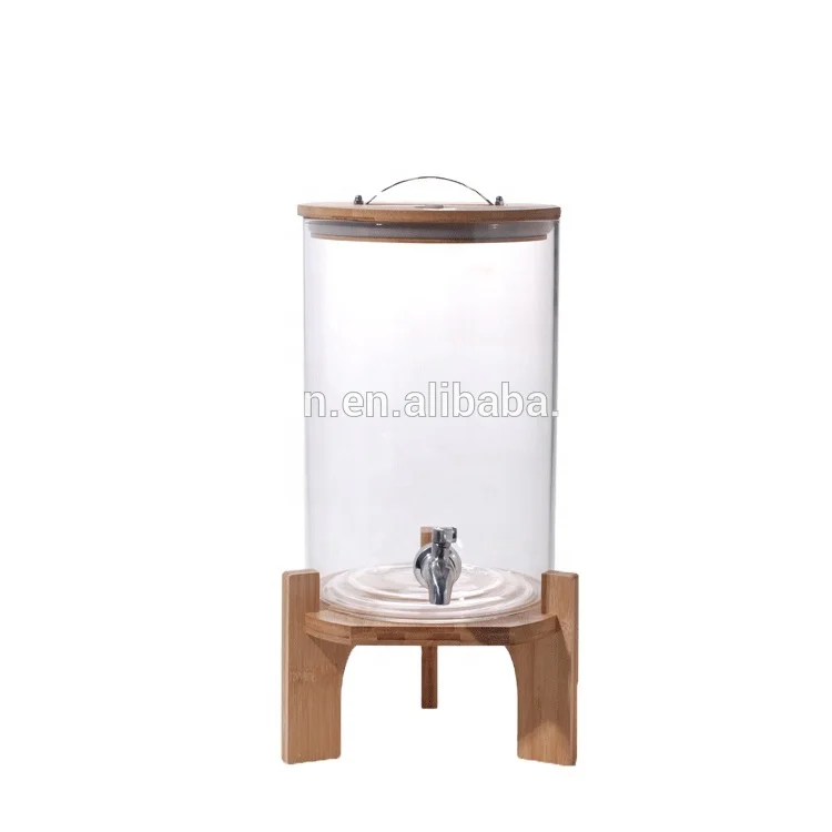 2 галлона, высокое боросиликатное Большое стекло, диспенсер для питьевых напитков с деревянным основанием и краном