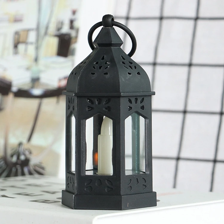 Mini Lantern with Flickering LED Candles Vintage Black Decorative Hanging Candle Lanterns For Halloween,Wedding Decorations