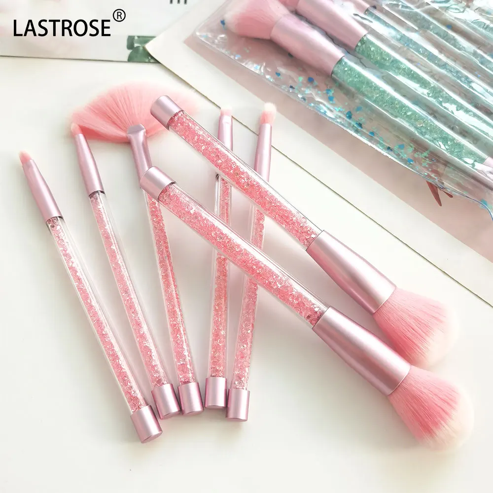 Private Label 7pcs makeup brushes bling crystal cosmetic brush with sequins makeup brush set with bling bags