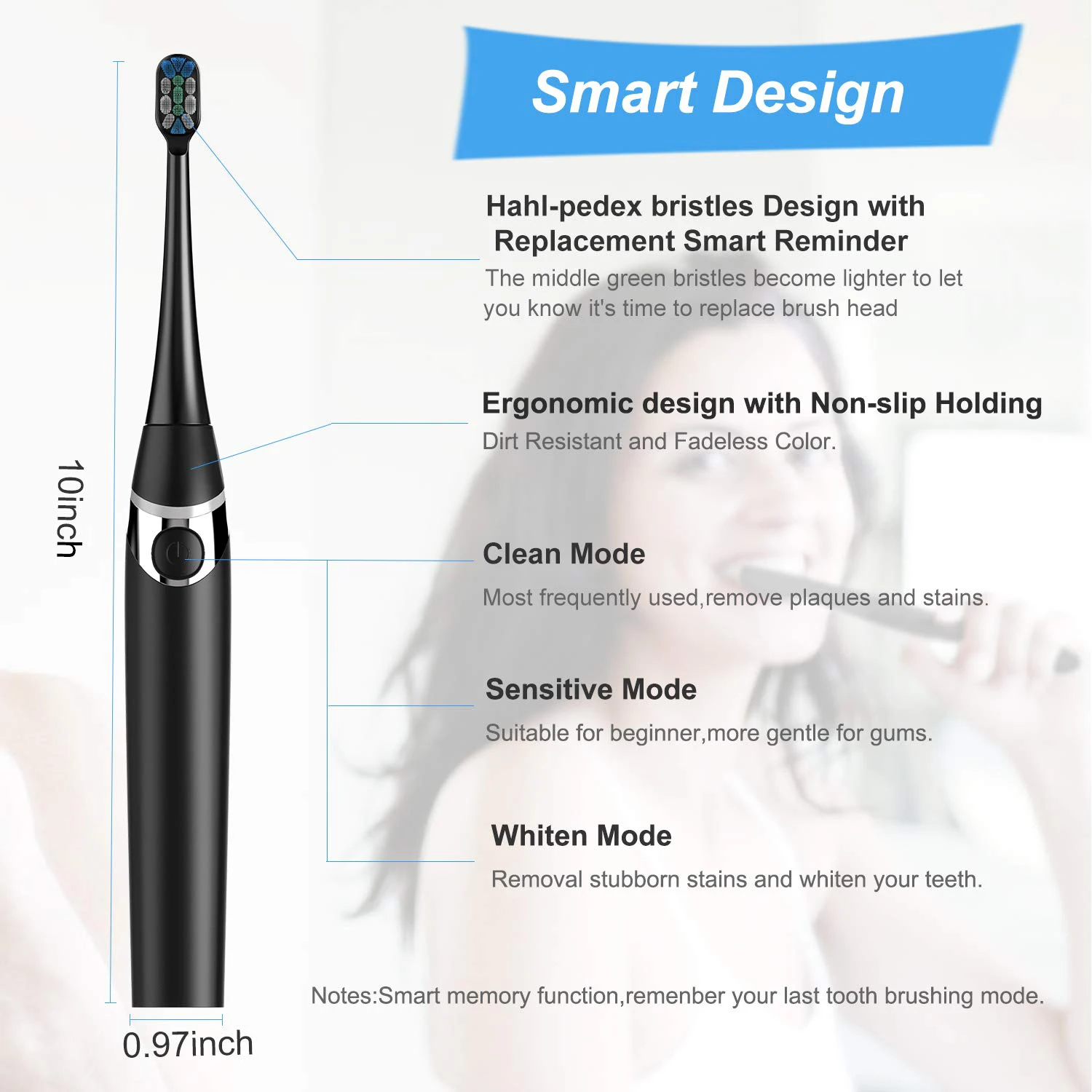 Smart Automatic Oral Clean Toothbrush Travel Portable 3 Modes Waterproof Sonic Electrical Toothbrush with Unique Heads
