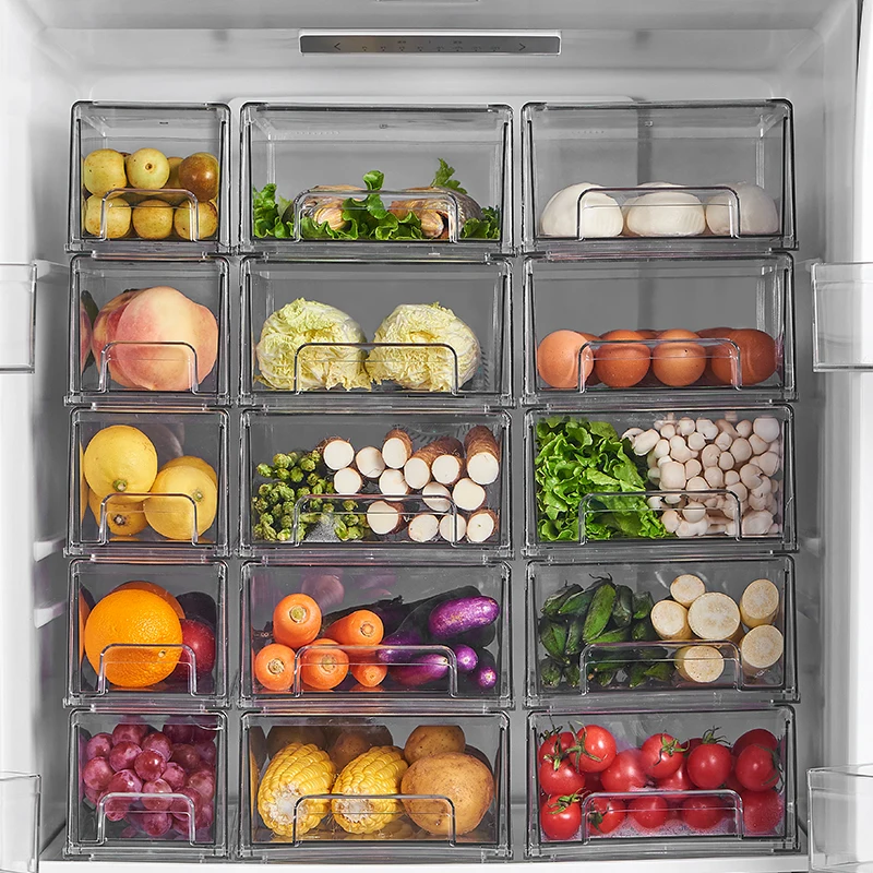 High Quality Clear Kitchen Fridge Organizers Stackable Pantry Storage Drawers Food Storage Container Boxes for Refrigerator