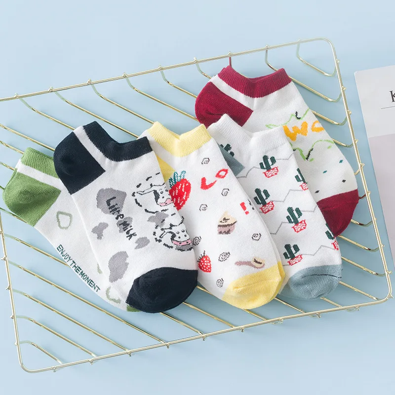 Cotton Ankle Socks Fashion Girls Animals Fruits Food Cute Socks Summer Boat Cotton Casual Sweet Short Funny Socks for Ladies