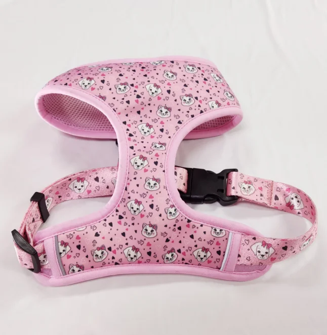 Amazon Hot Selling Custom Printing Breathable Mesh Dog Harness Leash Set with Collar Poop Bag Holder Dispenser 6