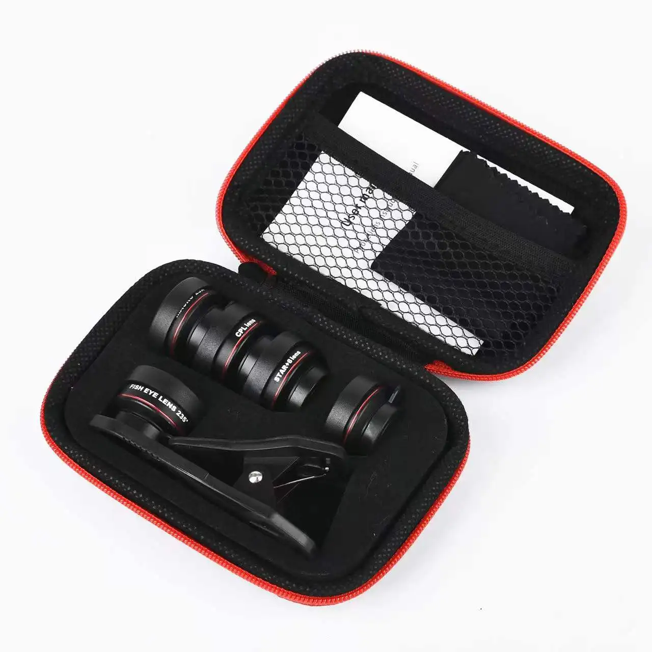Pro Lens kit for iPhone and Android, macro and wide Angle lenses, with storage case and phone clip
