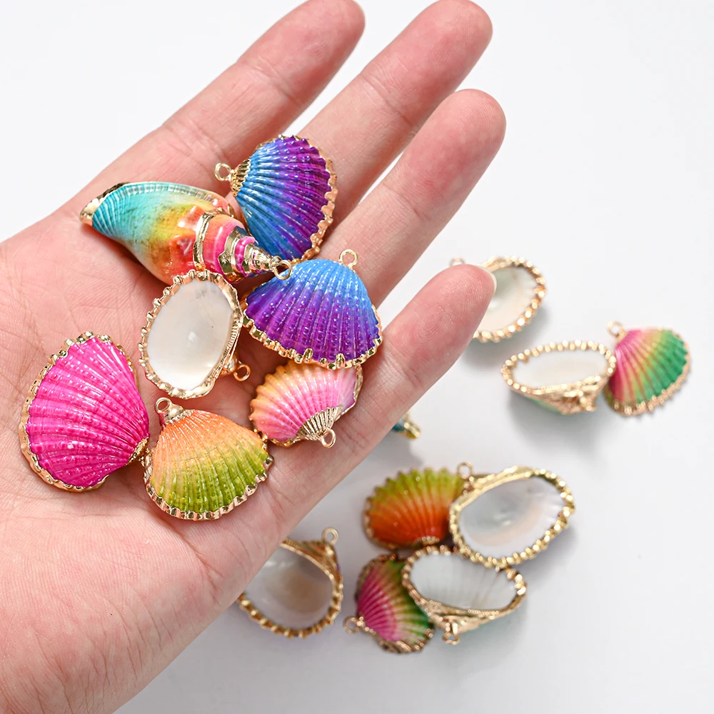5/10pcs Gold Plated Colorful Seashells Beads Natural Shell Charms Pendants Beads for Diy Handmade Necklace Earring Accessories