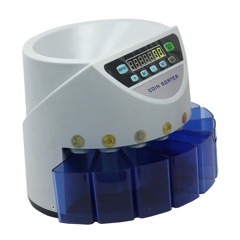 Blue Mixed Coin Value Sorter Euro Coin Counter For European Market Coins Counting Machine With 8 Money Tube